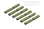 Six olive-drab cylindrical differential pins with a central notch, arranged in a diagonal row against a white background.