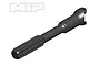 A studio shot of a black metal MIP splined male driveshaft component against a white background.
