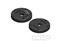 Two black circular MIP Bypass1 shock pistons with multiple holes, displayed against a white background.