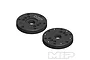 Two black circular MIP Bypass1 shock pistons with multiple holes, shown from different angles on a white background.