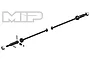 MIP Hardened Steel CVD driveshaft set showing two assembled shafts and one exploded view of the components including pins, couplers, and wheel nuts.