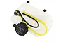 A white plastic Rovan fuel tank for RC cars, featuring a black cap labeled Gasoline 2-Stroke Oil and yellow and black fuel tubing.