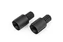 Two black steel differential outdrive cups for Traxxas RC vehicles, shown from a high angle on a white background.