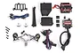 Traxxas Pro Scale LED Light Set components including power module, distribution block, wiring harnesses, LED boards, and mounting hardware on a white background.