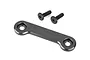 A dark titanium coloured aluminium wing washer plate and two matching hex head screws on a white background.