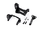 Traxxas 9826 front and rear shock mounts with trailer hitch and included hardware on a white background.