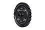 A black Traxxas 52T 1Mod steel spur gear for RC vehicles, shown from a slight angle against a white background.