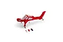 A red E-Flite Draco 800mm RC plane fuselage with small plastic accessories laid out on a white background.
