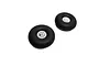 Two black inflatable RC airplane wheels with grey plastic hubs on a white background.