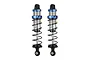 Two Pro-Line Pro-Spec assembled RC shock absorbers with silver threaded bodies, blue collars, and black springs against a white background.