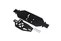 Losi 4mm black aluminum RC chassis plate with a matching brace plate and a set of small mounting screws on a white background.
