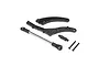 Losi RC chassis rear brace and linkage set including two black plastic braces, a metal turnbuckle linkage, a hex spacer, and two screws.