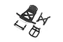 A set of black plastic RC car parts including a front bumper, body mount, and chassis braces on a white background.