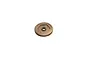 A bronze-coloured metal spur gear with a central hexagonal mounting point, isolated against a white background.