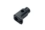 A black anodized aluminium RC battery stopper or top deck post mount component on a white background.