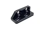 A black anodized aluminium motor mount adapter for RC cars, featuring two countersunk holes and two slotted mounting holes.