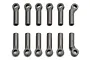 A set of 12 grey plastic RC rod ends from Team Associated, arranged in two rows on a white background.