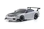 Kyosho Mini-Z Nissan Silvia S15 RC car body shell in white with a black hood and rear spoiler, studio shot on white background.