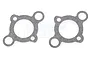 Two grey paper carburettor to intake manifold gaskets for RC engines, shown side-by-side on a white background.