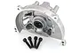 A Rovan 4-bolt engine crankcase component with pre-installed bearings and seals, accompanied by four black socket head cap screws on a white background.