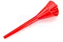 A bright red plastic long-neck funnel for RC hobby use, shown against a white background.