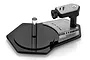 Raceform 1/8 off-road RC tyre gluing jig featuring a black acrylic base, a central mounting post, and an adjustable silver-flecked arm.