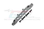GPM Racing grey aluminium front chassis brace for RC cars with four included mounting screws, shown against a branded background.