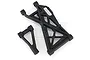 Two black plastic RC suspension arms for a Rovan model on a white background.