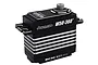 Power HD W50-360 brushless winch servo in a black and silver metal casing, viewed from a high angle against a white background.
