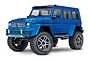 A blue Traxxas TRX-4 Mercedes-Benz G 500 4x4 squared RC rock crawler shown from a three-quarter front angle against a white background.