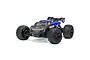 ARRMA Kraton 4x4 4S V2 BLX RC monster truck in blue and grey, featuring large off-road tires, a rear wing, and a detailed body shell.