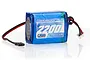 LRP 7.4V 2200mAh LiPo receiver battery in a blue shrink-wrapped casing with wires and connectors, isolated on a white background.