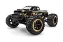BlackZon Slyder MT 1/16 scale RC monster truck in black and gold livery, viewed from a front three-quarter angle.
