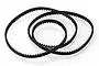 A black Kyosho low friction RC drive belt coiled on a white background.