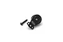 A black aluminium Reefs RC micro servo saver with a mounting screw on a white background.