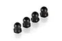 Four black steel female suspension balls for RC cars arranged in a row on a white background.