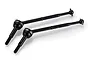 Two black GPM Racing carbon steel front CVD driveshafts for RC cars, shown against a white background.