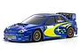 Kyosho Fazer Mk2 1/10 scale RC car featuring a blue Subaru Impreza WRC 2006 rally livery with gold wheels and racing decals.