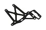 A black anodized aluminium rear upper plate for an RC vehicle, featuring a triangular cut-out design and multiple mounting holes.