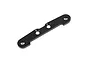 A black Rovan aluminium rear lower suspension arm pin brace for RC cars, shown against a white background.