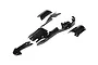 A set of glossy black painted body shell panels for a Rovan Baja 5B RC buggy, arranged on a white background.