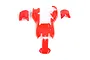 A set of red painted RC buggy body shell panels laid out on a white background.