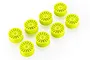 Eight fluorescent yellow 15-spoke RC car rims arranged in a grid on a white background.