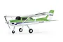 A side profile view of the FMS Ranger EP V2 RC plane in green and white livery, featuring a tricycle landing gear setup against a white background.