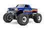 Traxxas Bigfoot 4X4 BL-2s blue RC monster truck with large black tires and white rims on a white background.