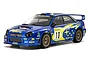 Kyosho Fazer MK2 1/10 scale RC rally car featuring the iconic blue and yellow Subaru World Rally Team livery with number 10 decals.