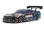 Kyosho Fazer Mk2 1/10 scale RC Ford Mustang with a black, blue, and orange graphic livery on a white background.