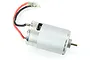 A silver 550-size brushed RC motor with red and black wires and bullet connectors attached, isolated on a white background.