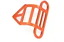 An orange anodized aluminium RC car bumper with a geometric, cut-out design, shown against a plain white background.