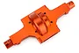 An orange anodized aluminium differential case half for an RC car, shown from a top-down perspective against a white background.